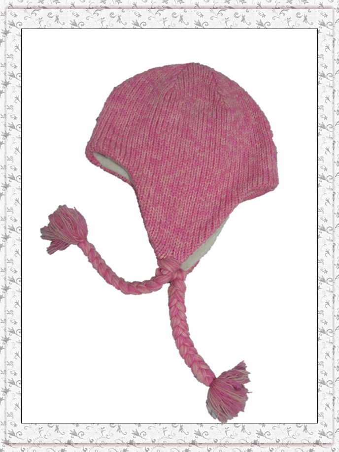 Fashion Pink Color Crochet Weave Beanie Hat with String Ball (1-3447)
