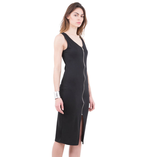 Robe Zipper Black Simple Long Dress