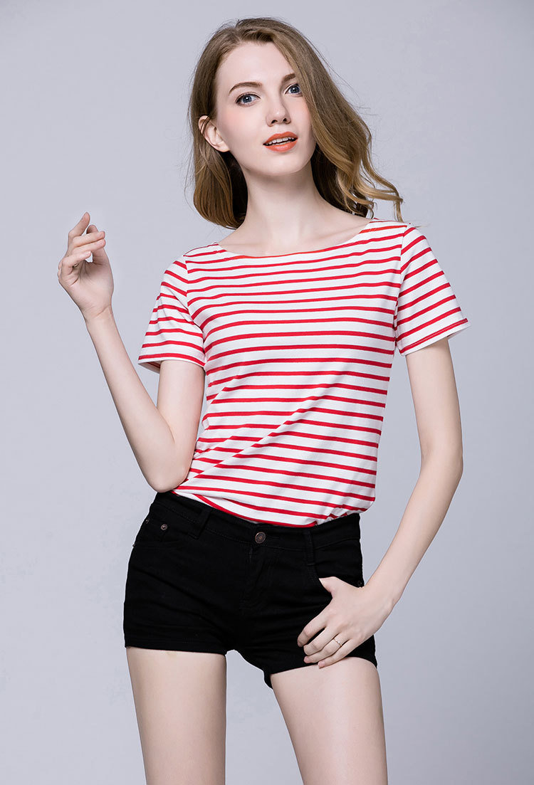 New Design Women's Strip T-Shirt Short Sleeves for Summer OEM/ODM Factory