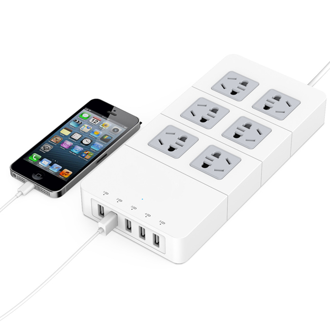 EU/Au/Us/UK Plug 6 Outlet Socket with 5 USB Ports