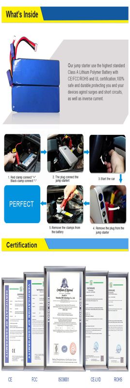 Lithium Battery Charger Jump Starter for Emergency Car