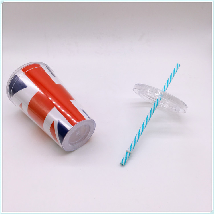 Summer Promotional Cheap Single Wall Plastic Juice Cup with Straw