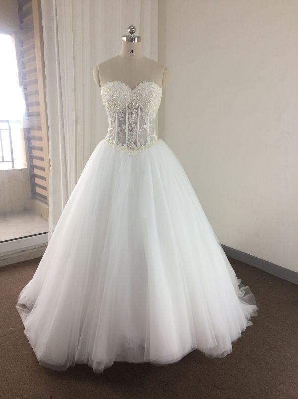 Trendy Elegant See Through Sparkling Pearls/Rhinestone Wedding Dress