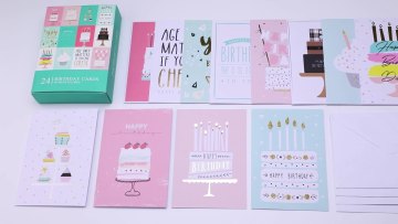Custom Design Blank Assorted Bulk Glitter Happy Birthday Boxed Greeting Cards with Set Envelopes Wholesalers1
