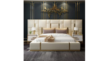 Wholesale price large beds white creamy luxury master bed with leather headboard king size bedroom furniture with OEM service1