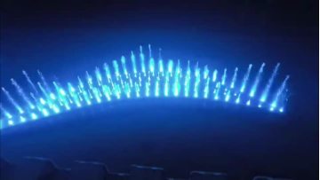 Crescent shaped rhythm music fountain