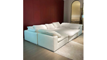 Auxford furniture sectional White fabric sofa and couch living room set cloud l shaped couches1