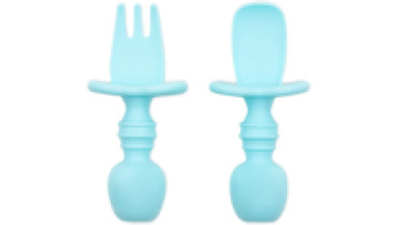 Hot selling bpa free food grade silicone Mini Fork Spoon set baby feeding tableware set for infant1