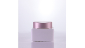 White square glass jar with rose gold lid