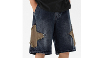 Custom Logo Spray Paint Letter Chenille Patch Shorts Men Urban Vibe Hip Hop Loose Raw Edge Straight Trousers Wide Leg Shorts1