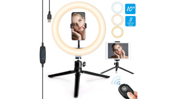 Lighting Mode Dimmable Remote Control Rechargeable LED Selfie Ring Light New 10'' Inch 3 Colors Bi-color 3200K-5600K RECH ROHS1