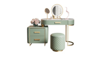 Modern dressers Luxury design vanity makeup table leather and stainless steel dressing table with mirror and stool1