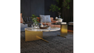 Foshan Nordic Luxury Round White And Gold Coffee Table For Living Room Stainless Steel Modern Marble Top Coffee Table1