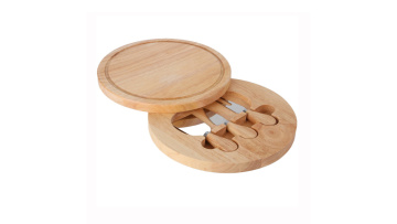 Eco-friendly Round Rubber Wood Cheese Cutting Board Set with hidden drawers1