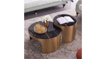 Modern marble coffee tables furniture living room Luxury gold stainless steel round center stone section tea table1