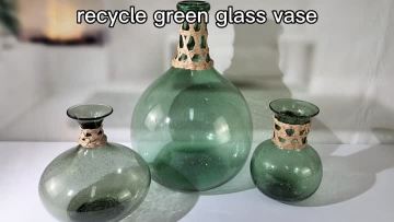 recycled bubble glass vase with ratten wrapped