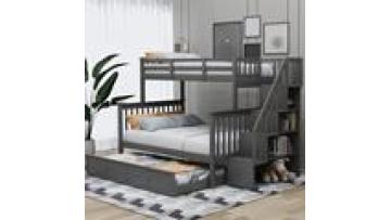 Bed For BedroomStairway Twin-Over-Full Bunk Bed With Twin Size Trundle With Storage And Guard Rail Bunk1