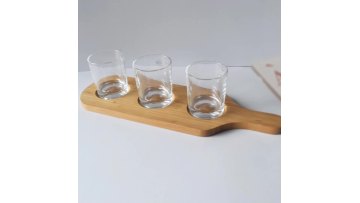 Inventory Bamboo  Beer Cup Serving Tray With 3 Grooves Glass Holder Tray with Handle1