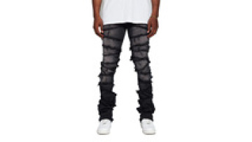 Fashion New Distressed Ripped Jeans Streetwear Men Skinny Jeans Patched Denim Stacked Pants Jeans Men1