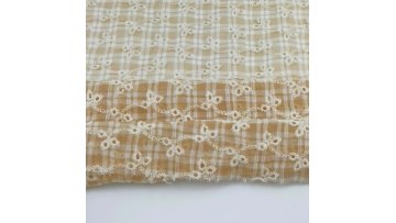 Kaiming polyester gingham eyelet flora embroidery multi color fabric1