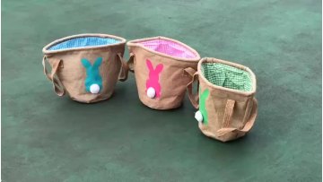 Fashion sublimation hemp diy hemp kids candy gift bag easter bunny burlap basket with handle1