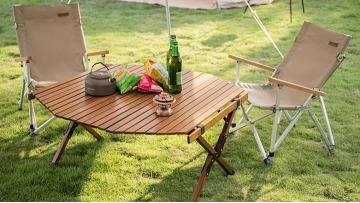 Camel  Outdoor Wooden Roll Up Folding Table Portable Octagonal Camping Picnic Foldable Tables1