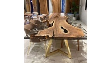 Modern Furniture Factory Direct Solid Walnut Wood Cafe Coffee Kitchen Restaurant River Dining Table Epoxy Resin Slab1