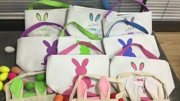 Amazon Top Sale Canvas Easter Basket Bags DIY Rabbit Ears Egg Decoration Gift Bunny Bag Easter Bucket1