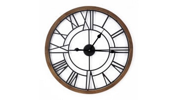 Large Roman Numeral Heavy Vintage Wood Frame Metal Wall Clocks