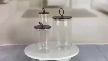 glass canister with black lid storage jar