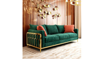 Dark green three seat modern sofa living room furniture golden luxury design velvet sofa set1
