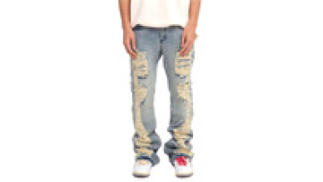 High Street Men's Ripped Jeans New Design Flare Denim Jeans Custom Waxed Denim Jeans for Men1