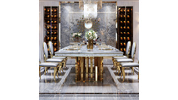 Gold luxury hotel banquet marble table stainless steel frame rectangle dining table1