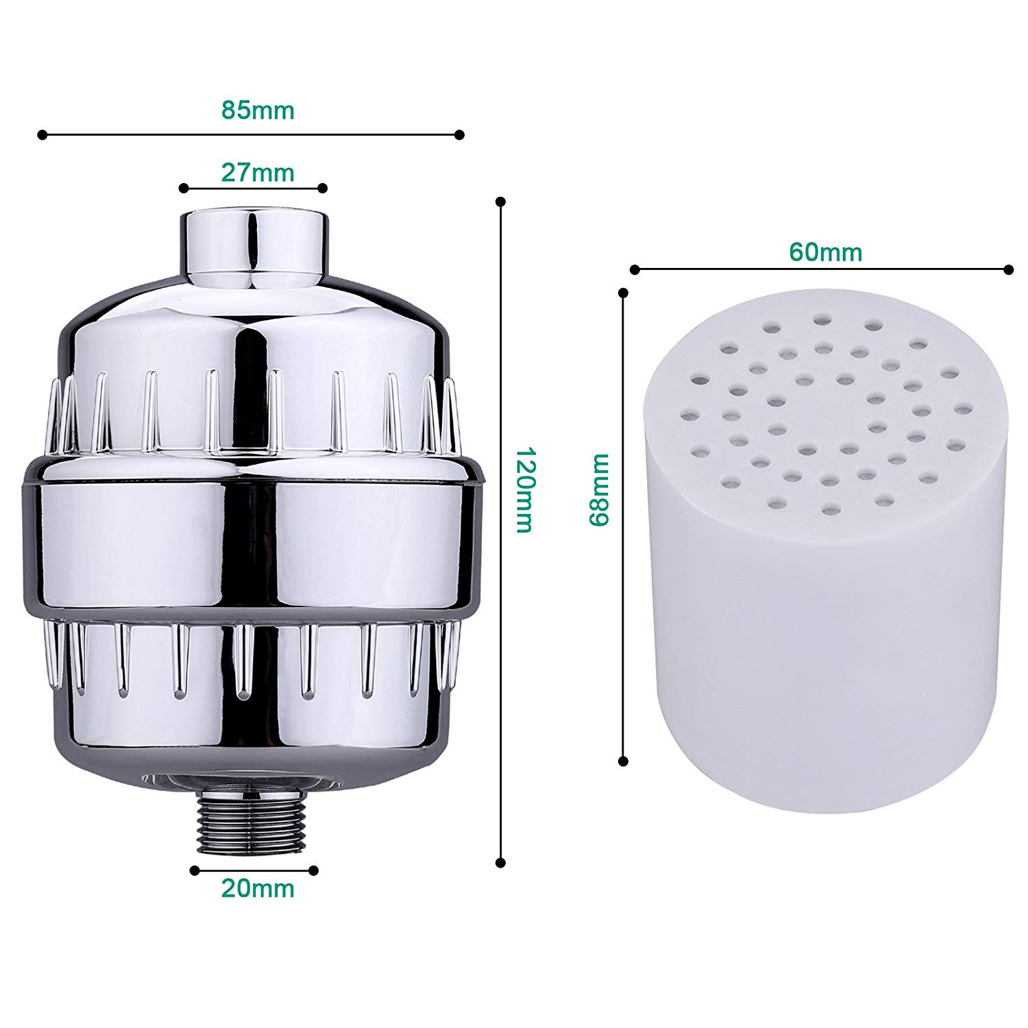 15 Stage Shower Water Filter with Carbon KDF for Hard Water