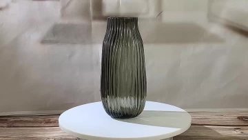 retro ribbed gray coloured glass vases