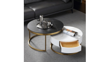 Modern Living room furniture gold base Black Marble White Stone Two Pieces Round Coffee Table Set1