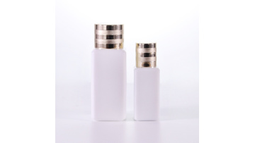 Opal white square bottles with aluminium screw caps