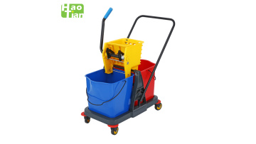 B-045A Trolley With Steel Handle For Commercial Cleaning Double Mop Buckets With Wringer Cleaning Trolley1