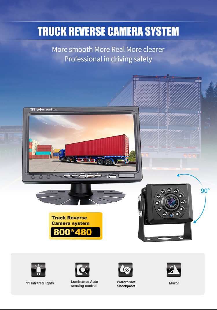 Vehicle Wired AHD 1080P IPS 7 inch monitor with wide view Waterproof night vision reverse camera reverse truck car camera kit