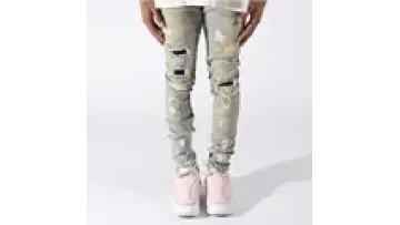 Custom Blue Faded Bleached Skinny Ripped Repaired Stretchy Distressed Denim Jeans Trousers For Male1