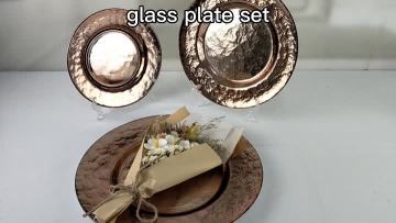 Hammer Embossed Rose Gold Vintage Glass Plates