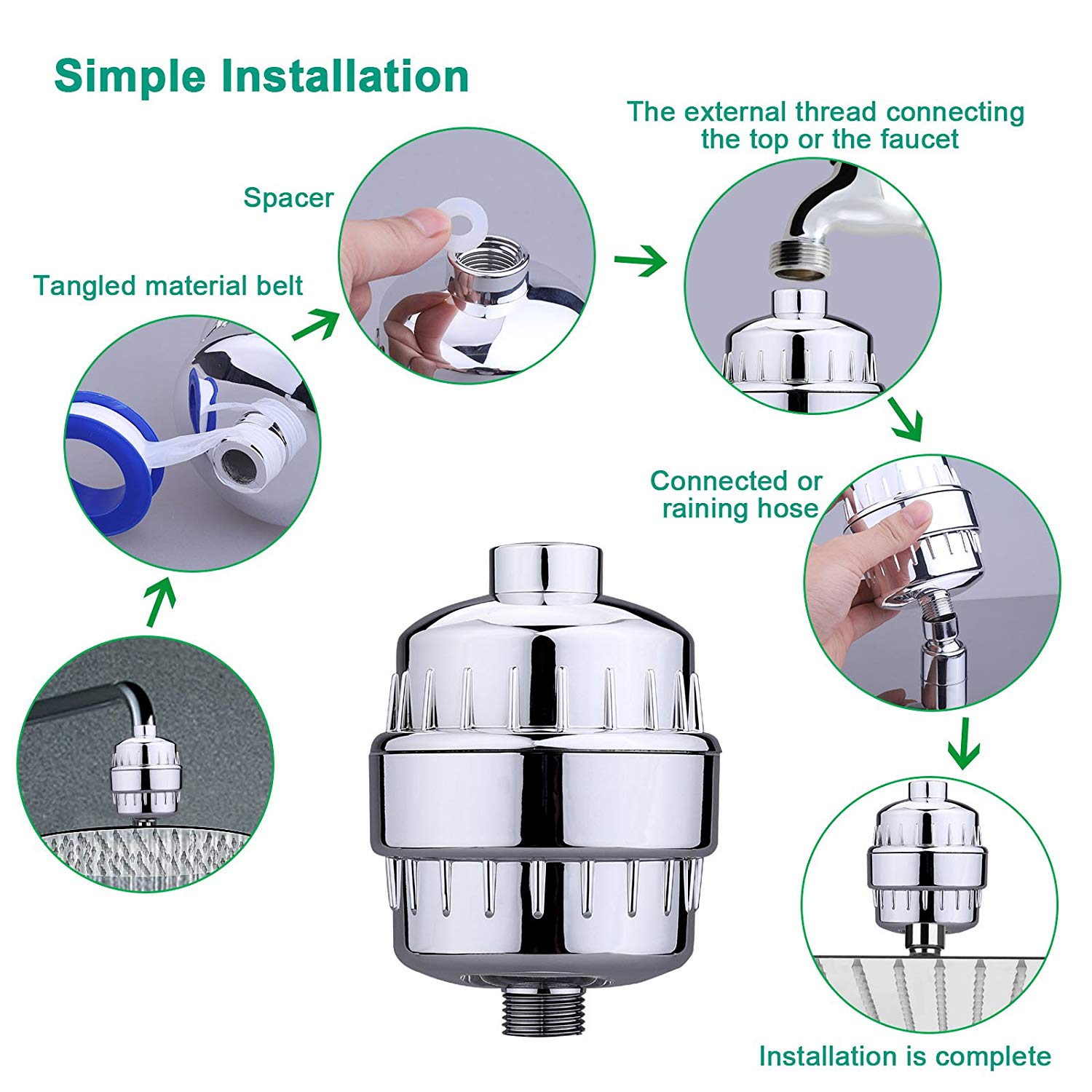 15 Stage Shower Water Filter with Carbon KDF for Hard Water