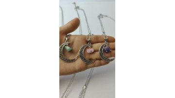 Hot selling jewelry natural stone crystal retro alloy sweater quartz crystal travel amethyst moon necklace1