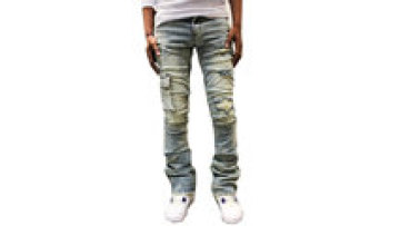 Custom Designer Acid Wash Flare Stacked Jeans Pants Distressed Ripped Vintage Cargo Jeans Men1