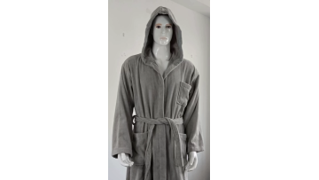 Cotton velour hooded bathrobe