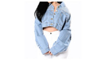 2022 Women Fashion Sexy Outfit Stylish Cool Plain Long Sleeve Button Up Cropped Top Denim Jacket1