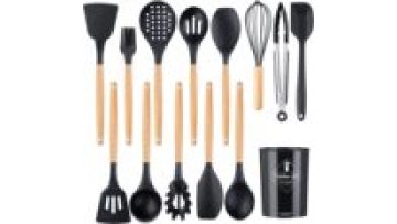 Silicone Kitchen Cooking Utensils Nonstick Kitchen Tool Set BPA Free Cookware Silicone Spatula Spoon set with Wooden Handle1