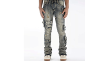 2022 Wide Leg Distressed Ripped Fit Denim Pants Motorcycle Men's Jeans1