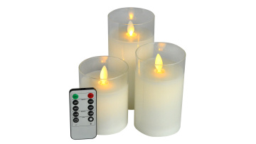 Glass jar moving wick led flameless pillar candles set of 3