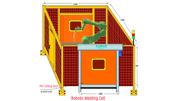 Robotic welding cell rapid rolling up doors